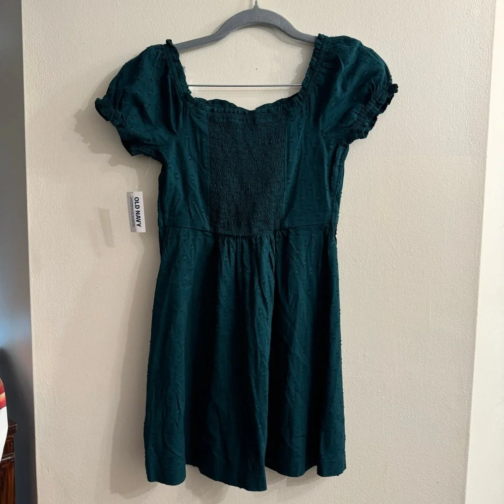 Old Navy Youth Girls Puff Sleeve Clip Dot Fit and Flare Teal Dress Size Medium